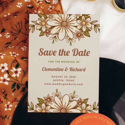 Boho Retro Bloemen | Bruiloft Save The Date
