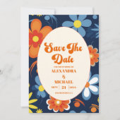 Boho Retro Bloemen Bruiloft Save The Date (Voorkant)