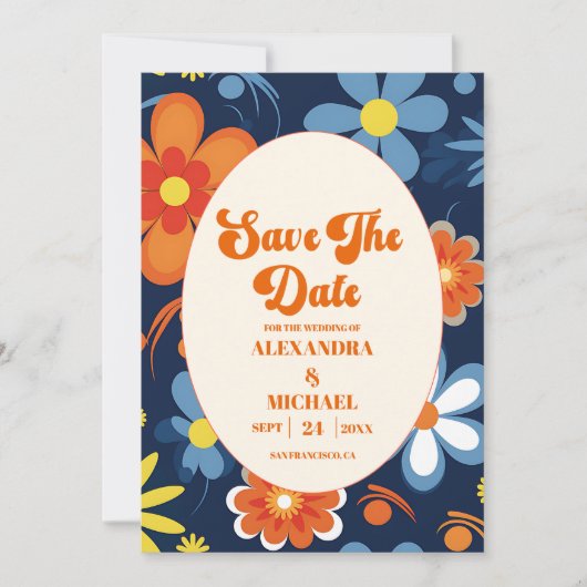 Boho Retro Bloemen Bruiloft Save The Date (Voorkant)
