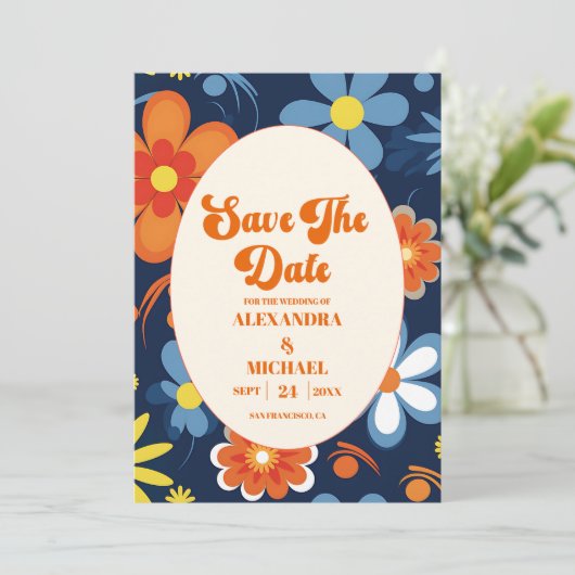 Boho Retro Bloemen Bruiloft Save The Date (Staand voorkant)