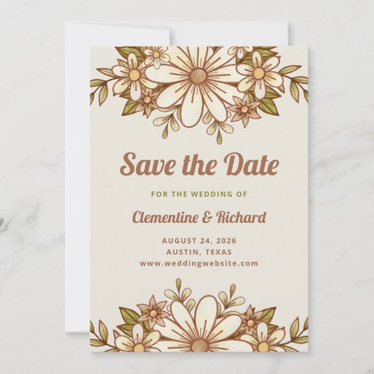 Boho Retro Bloemen | Bruiloft Save The Date (Voorkant)