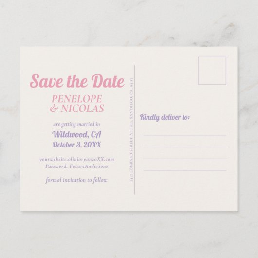 Boho Retro Bloemen Bruiloft Save the Date Briefkaa Briefkaart (Achterkant)