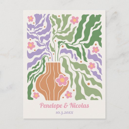 Boho Retro Bloemen Bruiloft Save the Date Briefkaa Briefkaart (Voorkant)
