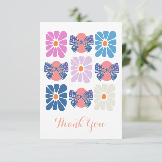 Boho retro bloemen eenvoudige Pasen Bedankkaart (Staand voorkant)