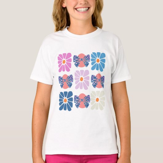 Boho retro bloemen eenvoudige Pasen T-shirt (Voorkant)
