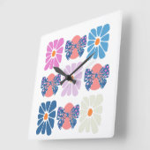 Boho retro bloemen eenvoudige Pasen Vierkante Klok (Hoek)