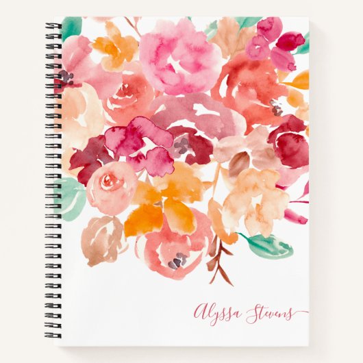 Boho retro bloemen florale waterverf patroon notitieboek (Voorkant)