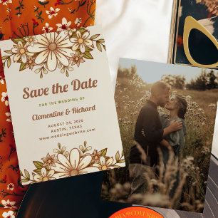 Boho Retro Bloemen   Foto Terug Bruiloft Save The Date
