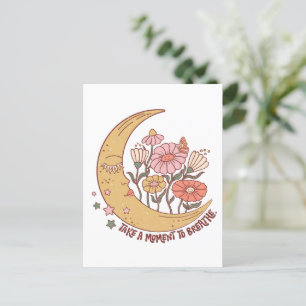 Boho Retro Bloemen Maan Zomer Vibe Neem een moment Briefkaart