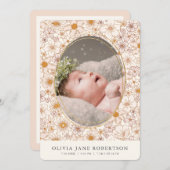 Boho Retro Bloemen Meisje Foto Geboorte Aankondigi Kaart (Voorkant / Achterkant)