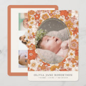 Boho Retro Bloemen Meisje Foto Geboorte Aankondigi Kaart (Voorkant / Achterkant)