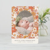 Boho Retro Bloemen Meisje Foto Geboorte Aankondigi Kaart (Staand voorkant)