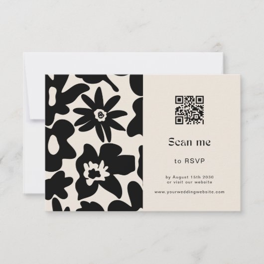 Boho Retro Bloemen QR Code Huwelijk RSVP Kaartje (Voorkant)