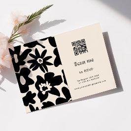 Boho Retro Bloemen QR Code Huwelijk RSVP Kaartje