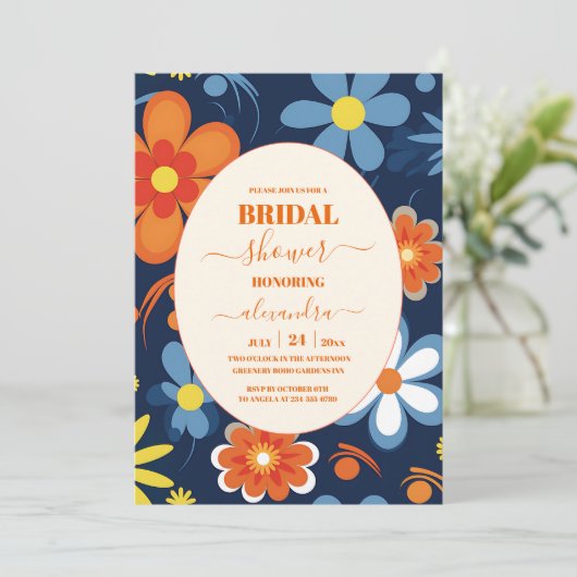 Boho Retro Bloemen Vrijgezellenfeest Kaart (Staand voorkant)