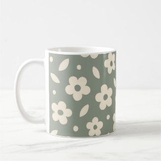 Boho Retro Bloemig Mooie Bloemen Groen Patroon Koffiemok