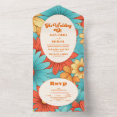Boho Retro Bloemige Bruiloft All In One Uitnodiging (Binnen)