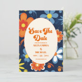 Boho Retro Bloemige Bruiloft Save The Date (Staand voorkant)