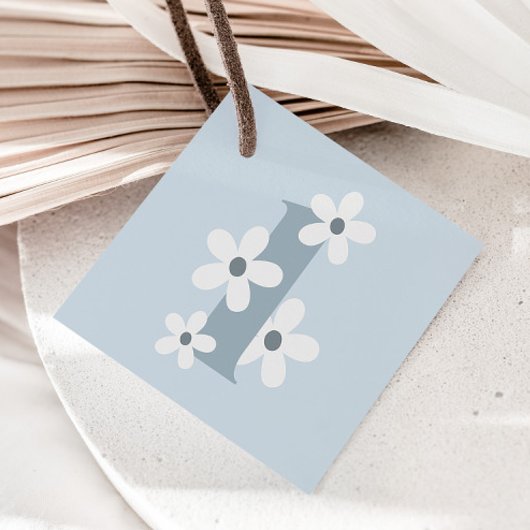 Boho Retro Blue Daisy 1e Groovy Verjaardag Bedankjes Labels