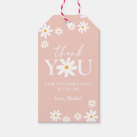 Boho Retro Blush Pink Daisy Floral Dank u Cadeaulabel (Voorkant)