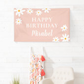 Boho Retro Blush Roze Daisy Bloemen Gelukkige Verj Spandoek (Insitu)