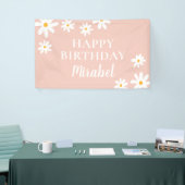 Boho Retro Blush Roze Daisy Bloemen Gelukkige Verj Spandoek (Beurs)