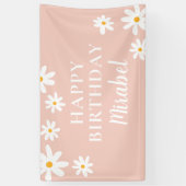 Boho Retro Blush Roze Daisy Bloemen Gelukkige Verj Spandoek (Verticaal)