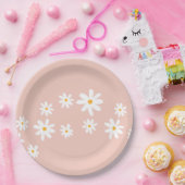 Boho Retro Blush Roze Daisy Bloemen Papieren Bordje (Feest)