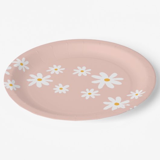 Boho Retro Blush Roze Daisy Bloemen Papieren Bordje (Gekanteld)