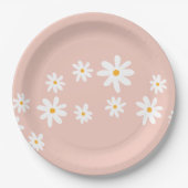 Boho Retro Blush Roze Daisy Bloemen Papieren Bordje (Voorkant)