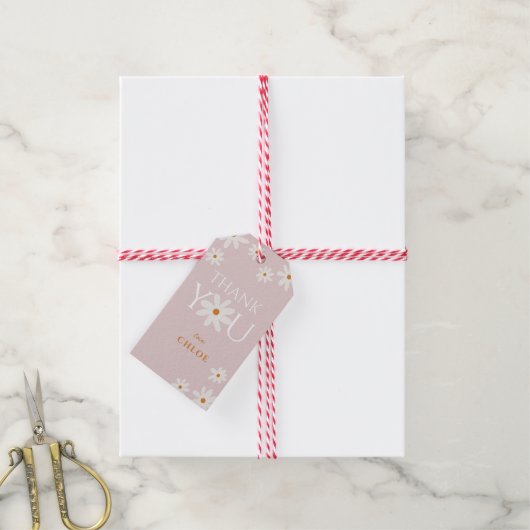 Boho Retro Blush Roze Daisy Dank je Cadeaulabel (Met Touw)