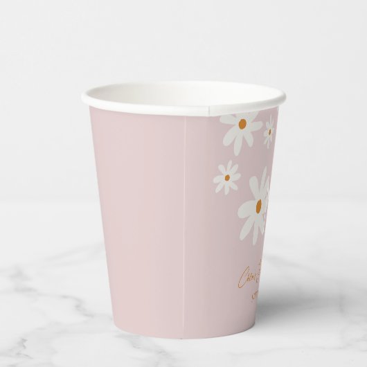 Boho Retro Blush Roze Daisy Eerste Verjaardag Papieren Bekers (Rechts)