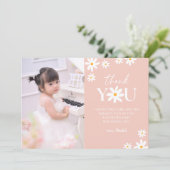 Boho Retro Blush Roze Daisy Meisje Verjaardag Foto Bedankkaart (Staand voorkant)