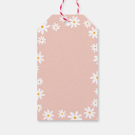 Boho Retro Blush Roze Daisy Wild Een 1e Verjaardag Cadeaulabel (Achterkant)