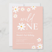 Boho Retro Blush Roze Daisy Wild Een 1e Verjaardag Kaart (Voorkant)