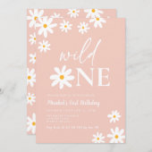 Boho Retro Blush Roze Daisy Wild Een 1e Verjaardag Kaart (Voorkant / Achterkant)