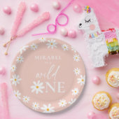 Boho Retro Blush Roze Daisy Wild Een 1e Verjaardag Papieren Bordje (Feest)