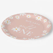Boho Retro Blush Roze Daisy Wild Een 1e Verjaardag Papieren Bordje (Gekanteld)