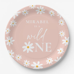 Boho Retro Blush Roze Daisy Wild Een 1e Verjaardag Papieren Bordje
