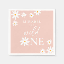 Boho Retro Blush Roze Daisy Wild Een 1e Verjaardag Servet