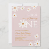 Boho retro blush roze madeliefje meisje eerste ver kaart (Voorkant)