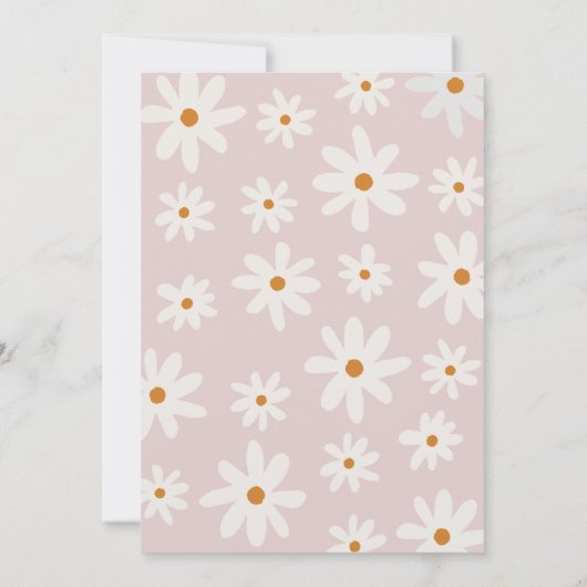 Boho retro blush roze madeliefje meisje eerste ver kaart (Achterkant)