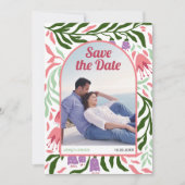 Boho retro boog kleurrijke folklore bloemen save the date (Voorkant)