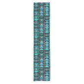Boho Retro Bowls Lines Blauwgroen Korte Tafelloper (Voorkant)