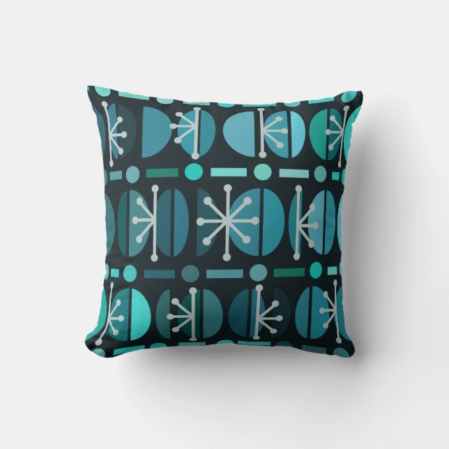 Boho Retro Bowls Lines Blauwgroen Kussen (Voorkant)