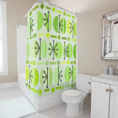 Boho Retro Bowls Lines Chartreuse Douchegordijn (In situ)