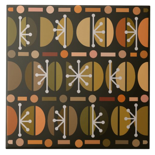 Boho Retro Bowls Lines Dark Earth Tones Tegeltje (Voorkant)