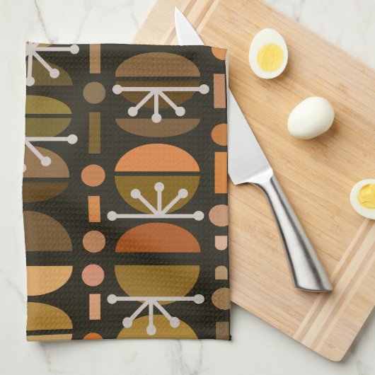 Boho Retro Bowls Lines Dark Earth Tones Theedoek (Quarter Fold)