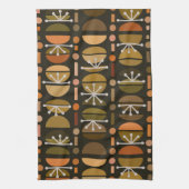 Boho Retro Bowls Lines Dark Earth Tones Theedoek (Verticaal)