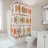 Boho Retro Bowls Lines Earth Tones Douchegordijn (In situ)